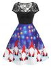 Plus Size Santa Print Lace V Neck Dress -  
