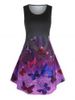 Sleeveless Flower Butterfly Print Dress -  
