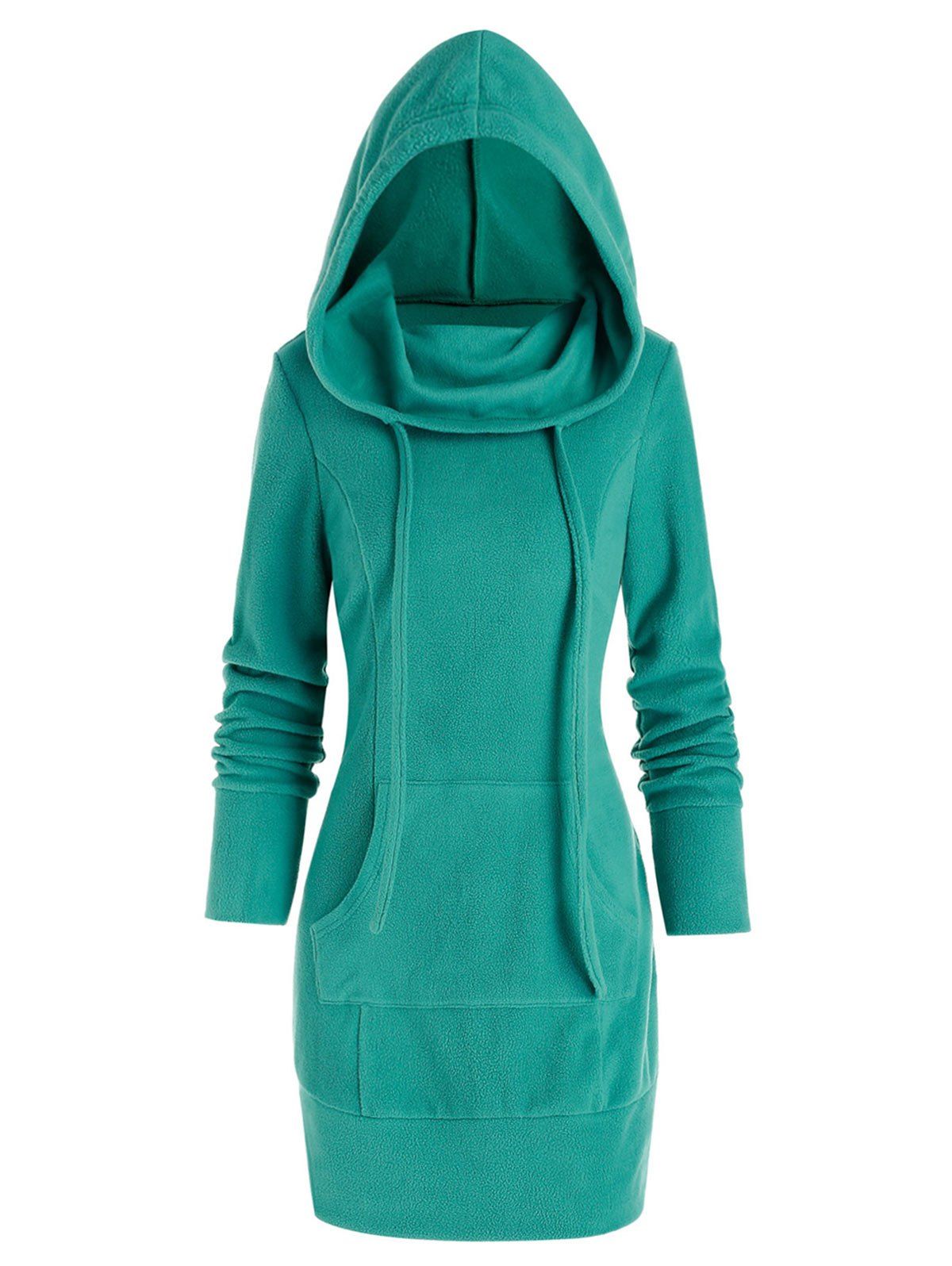 

Kangaroo Pocket Fleece Mini Hoodie Dress, Turquoise