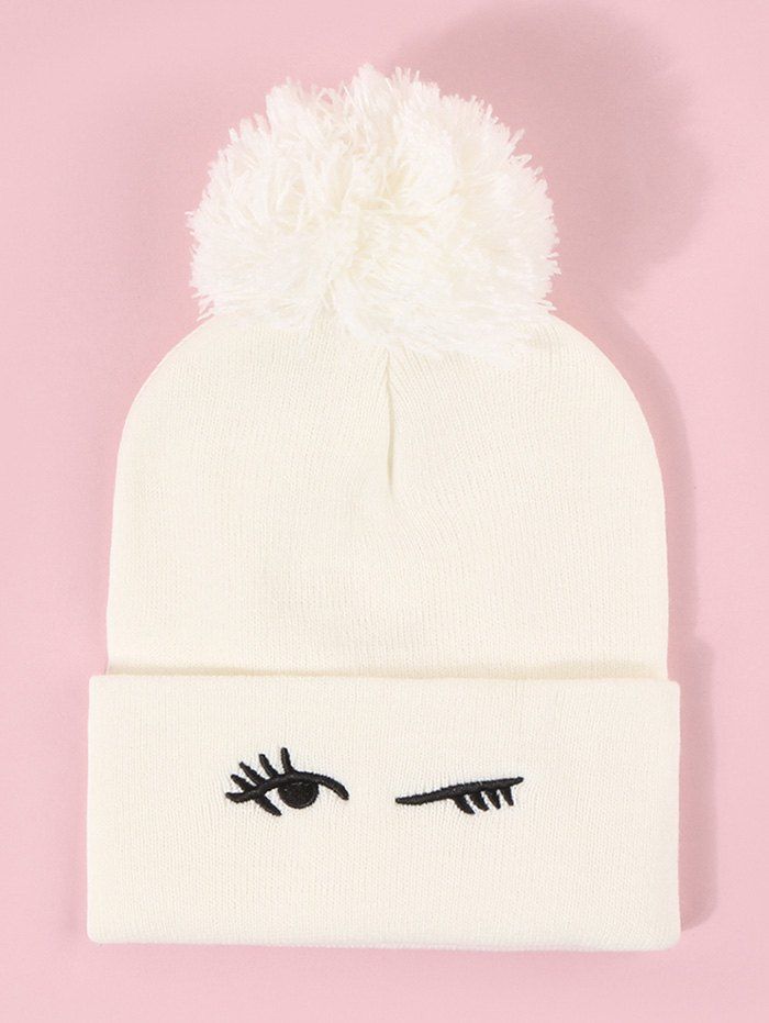 

Embroidery Blinking Eye Knitted Bubble Hat, Milk white