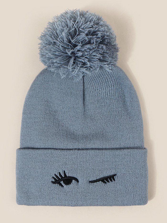 

Embroidery Blinking Eye Knitted Bubble Hat, Blue gray