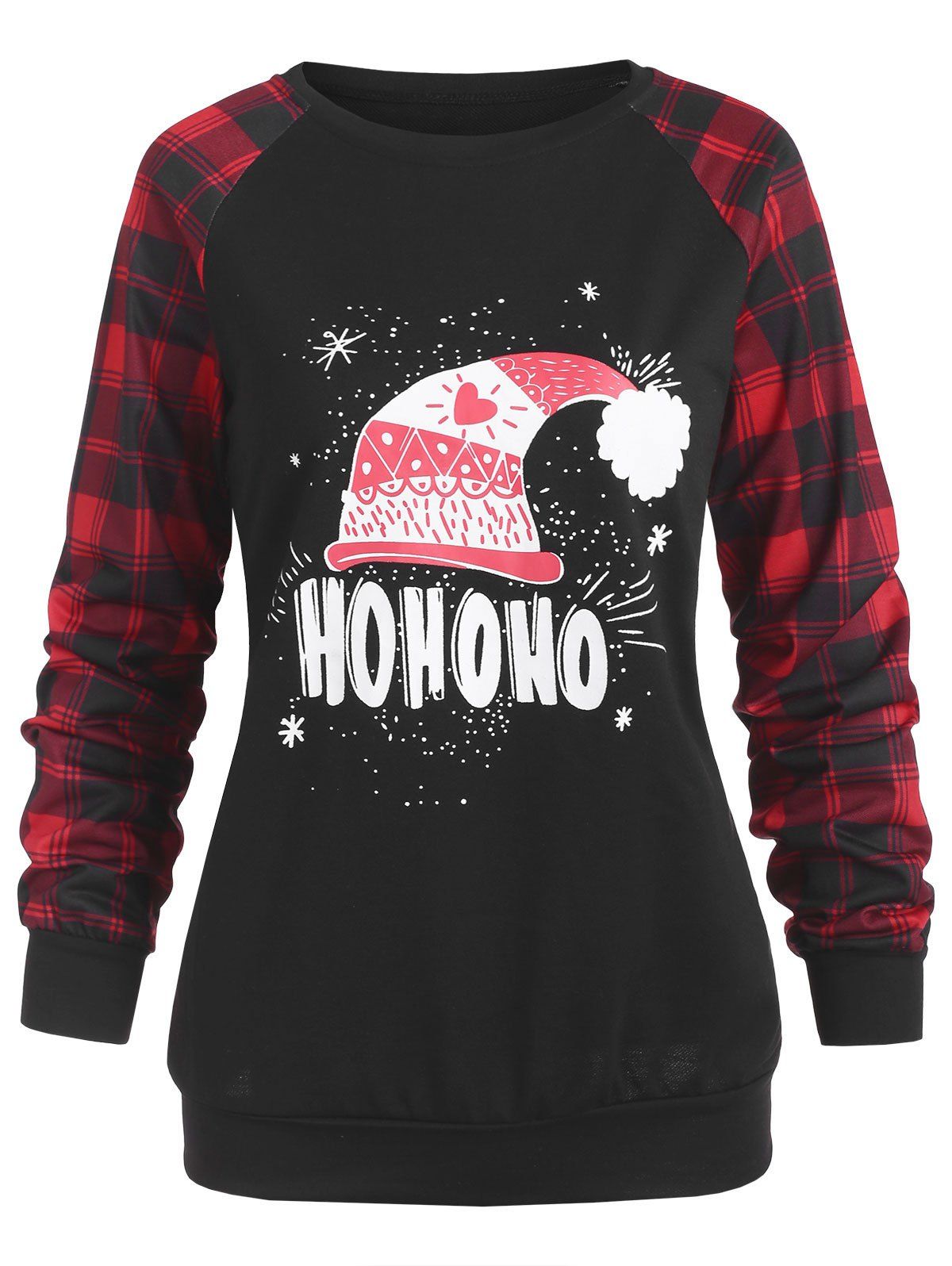 

Plaid Christmas Graphic Raglan Sleeve Sweatshirt, Black
