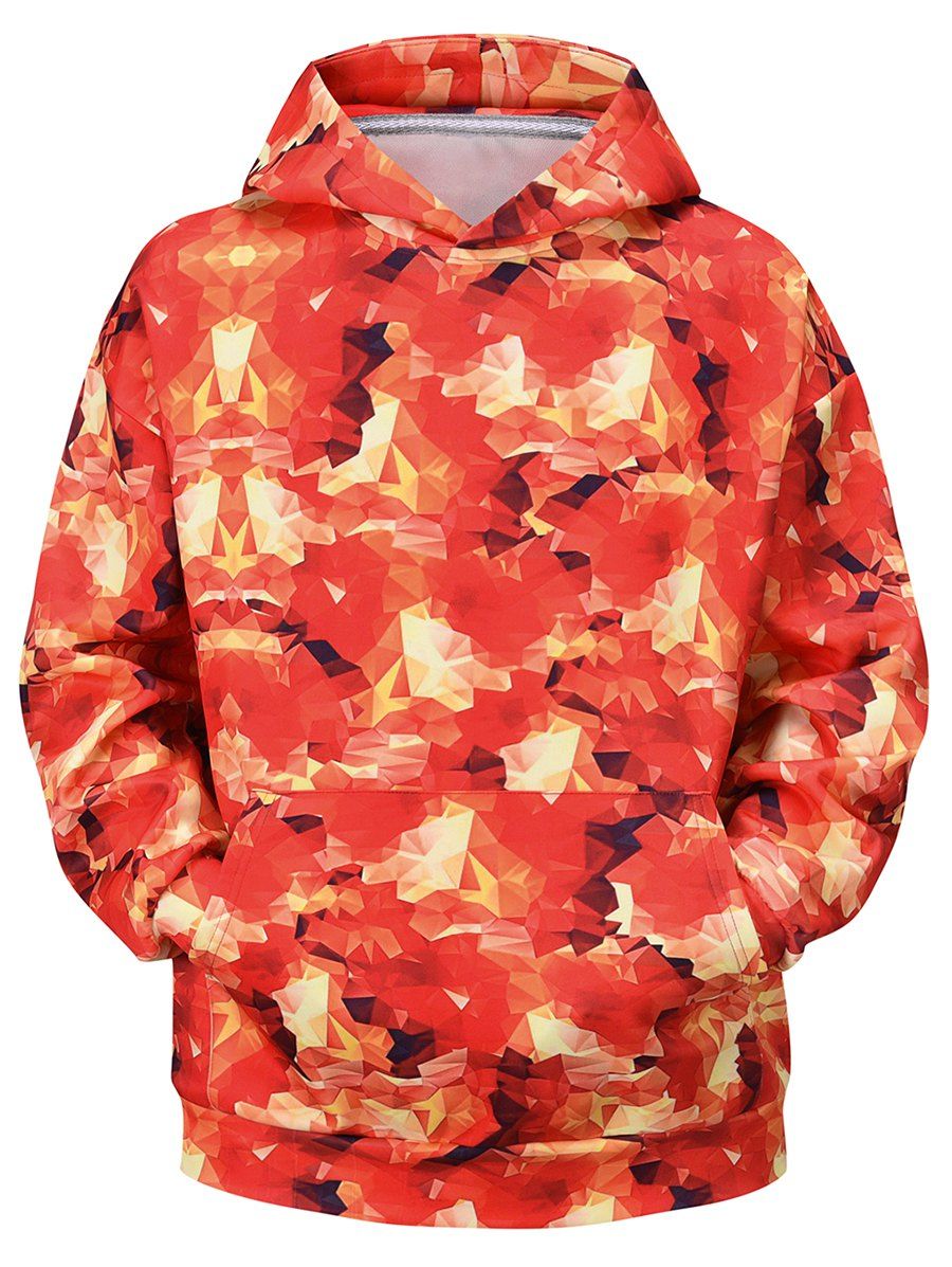 

Drawstring Brilliant Print Front Pocket Hoodie, Red