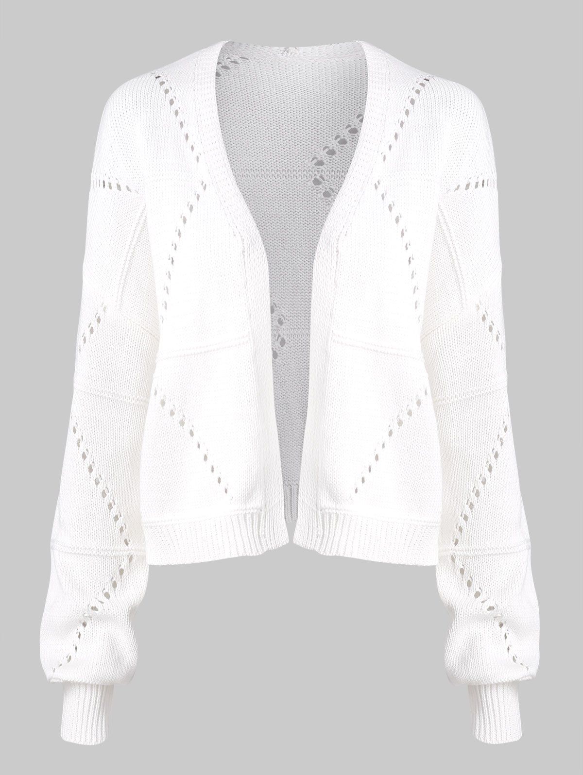 

Open Front Pointelle Knit Solid Cardigan, White