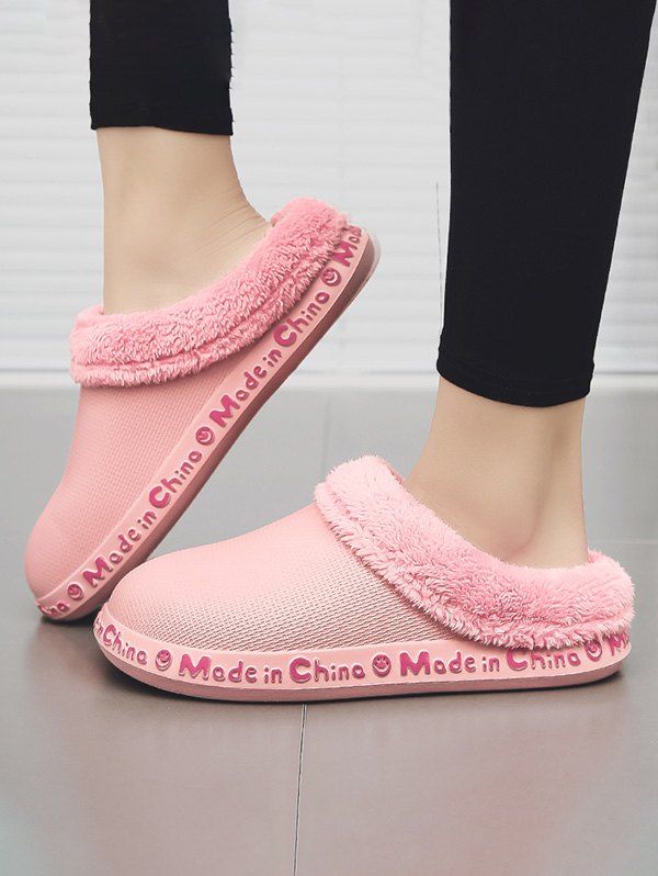 

Winter Letter Pattern Plush Slippers, Pink
