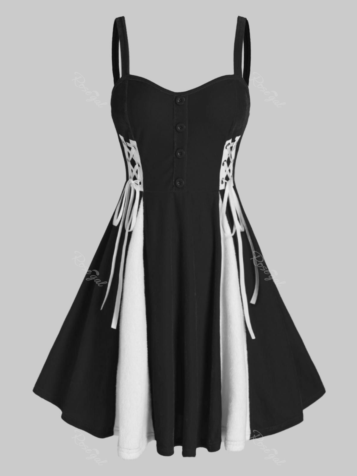 

Plus Size Patchwork Velour Fit And Flare Dress, Black