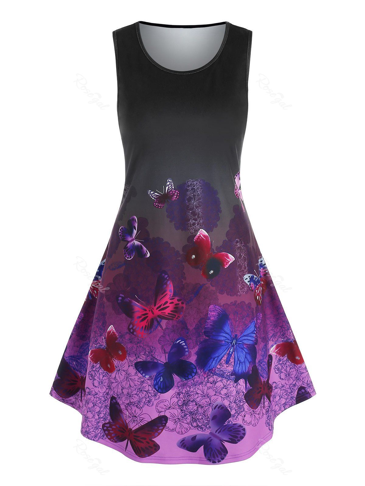 Shop Sleeveless Flower Butterfly Print Dress  