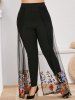 Plus Size Flower Embroidered Mesh Panel Skirted Pants -  