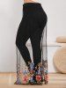 Plus Size Flower Embroidered Mesh Panel Skirted Pants -  