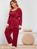 Plus Size Satin Lace Trim Three Piece Pajamas Set -  