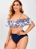 Plus Size 1950s Floral Ruffle Ruched Two Piece Swimwear -  