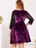 Mesh Panel Flocked Velvet Plus Size Surplice Dress -  