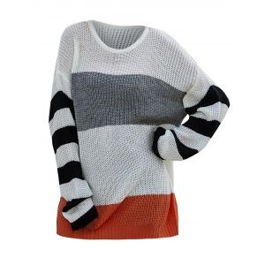 

Colorblock Drop Shoulder Striped Sweater, White