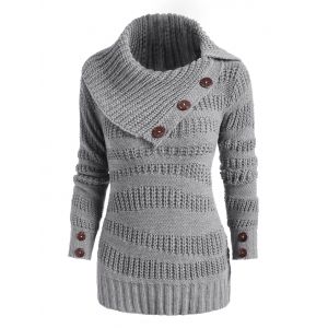 

Mix Yarn Mock Button Irregular Turn Down Collar Sweater, Gray