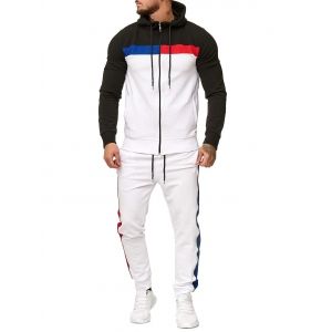 

Contrast Zip Up Hoodie and Sports Pants Two Piece Set, Black