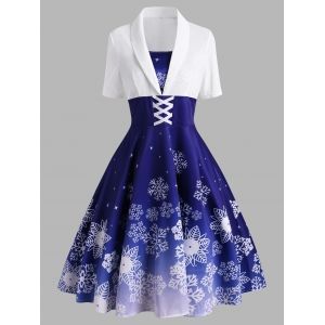 

Christmas Snowflake Criss Cross Velvet Panel Dress, Blue