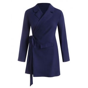 

Plus Size Lapel Tunic Flap Detail Wrap Blazer, Blue
