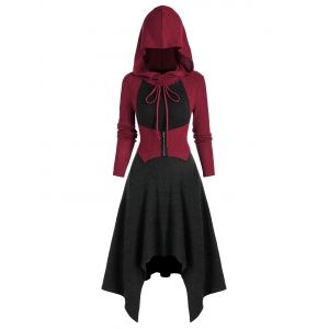 

Hooded Colorblock Handkerchief Midi Dress, Multi a