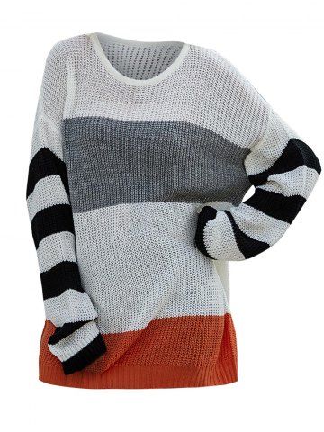 Colorblock Drop Shoulder Striped Sweater - WHITE - S
