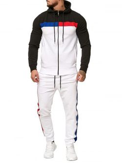 Contrast Zip Up Hoodie and Sports Pants Two Piece Set - BLACK - S