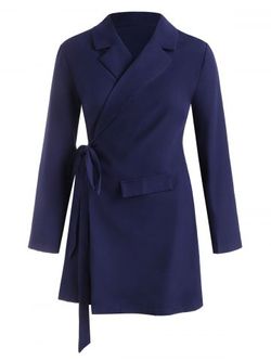 Tamaño más detallada de la solapa de la túnica de la aleta Wrap Blazer - BLUE - 2XL