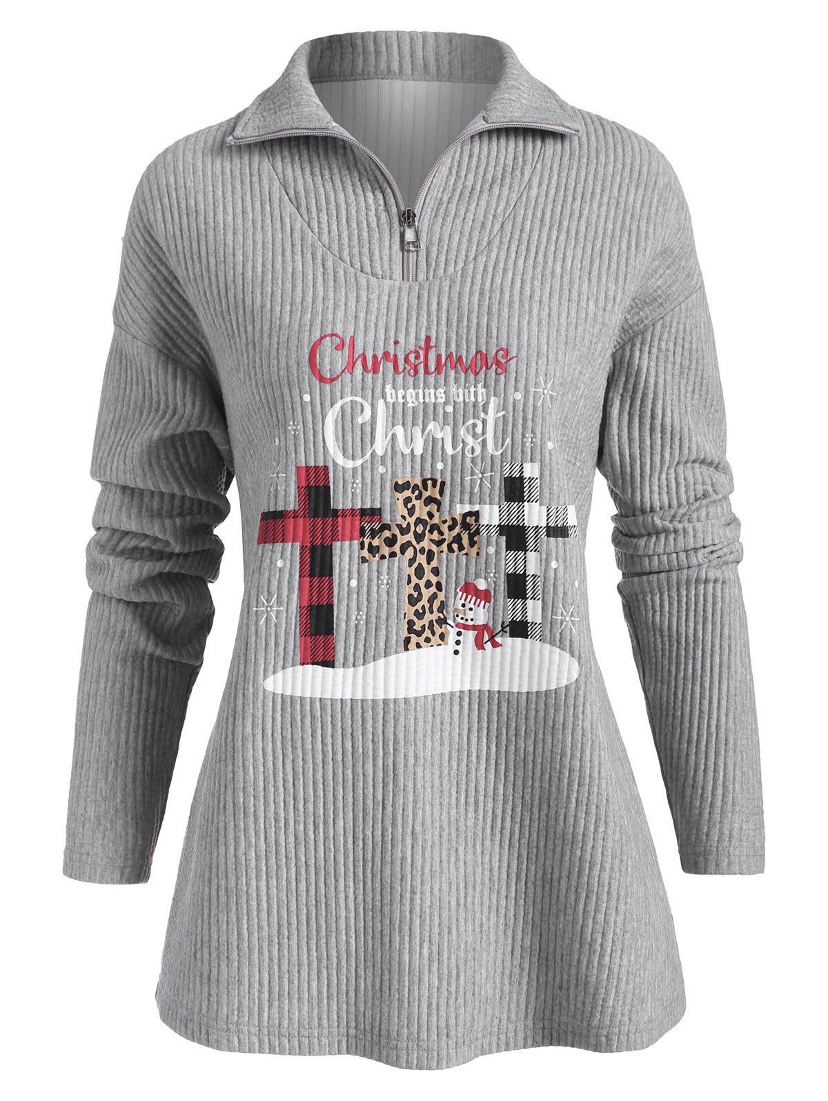 

Chirstmas Snowman Christ Graphic Zip Front Sweatshirt, Gray