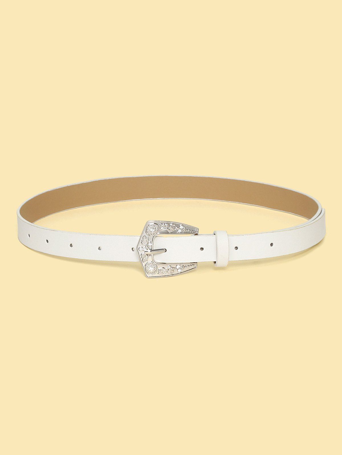 

Retro Floral Rhinestone Pin Buckle Belt, White