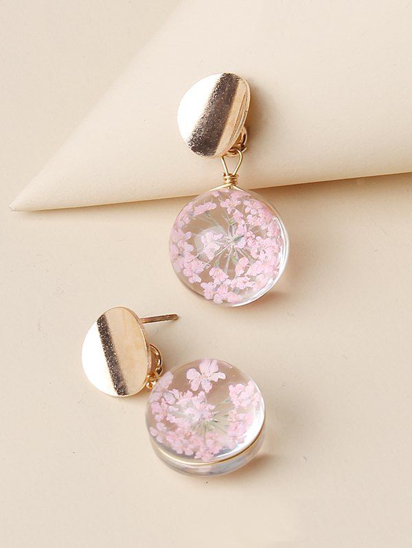 

Round Flower Stud Drop Earrings, Golden