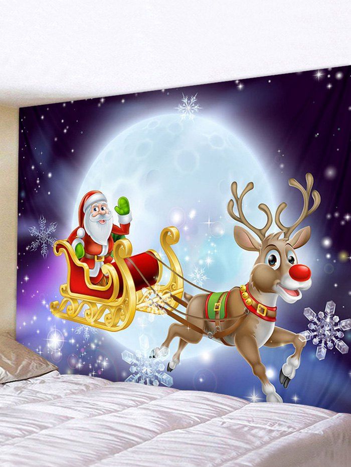 

Christmas Moon Santa Print Waterproof Wall Tapestry, Multi