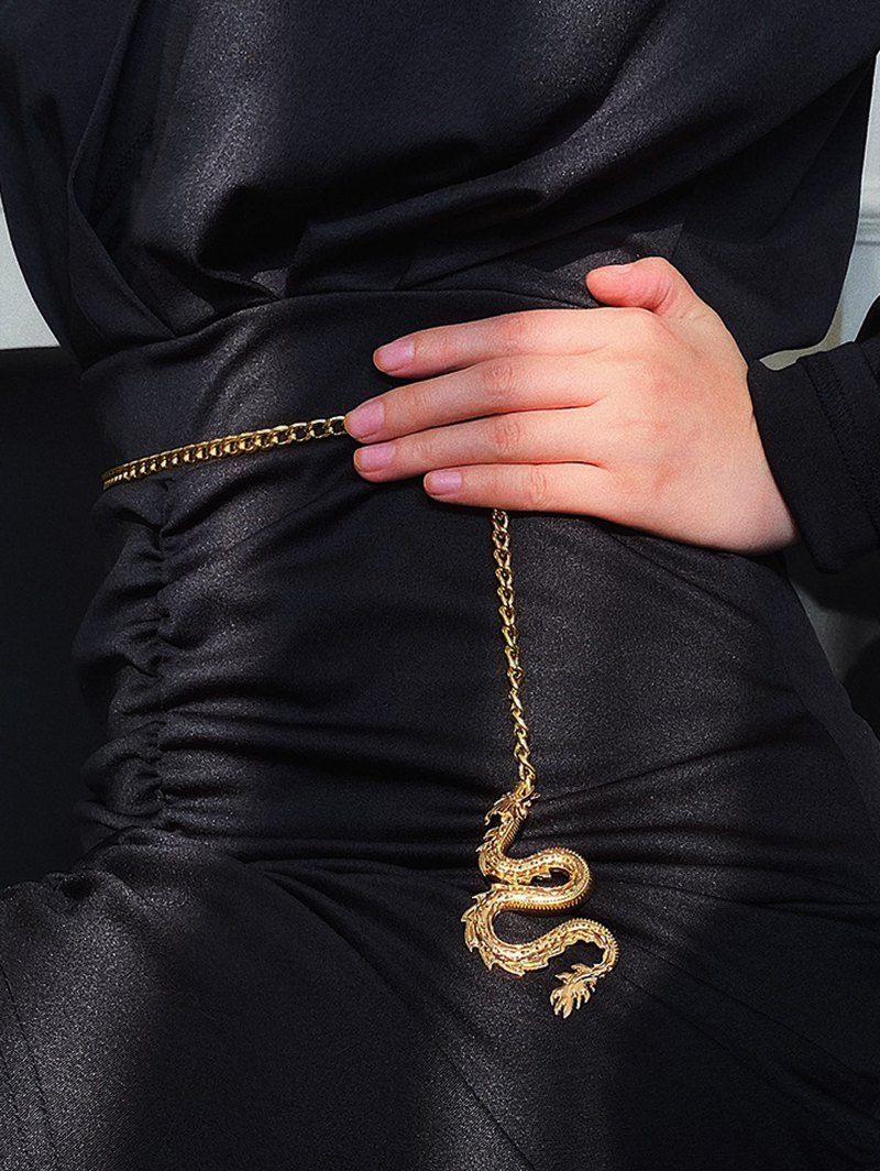 

Carved Dragon Pendant Waist Chain, Golden