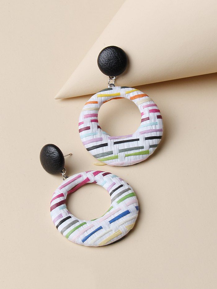 

Round Colorblock Woven Earrings, Multi-a