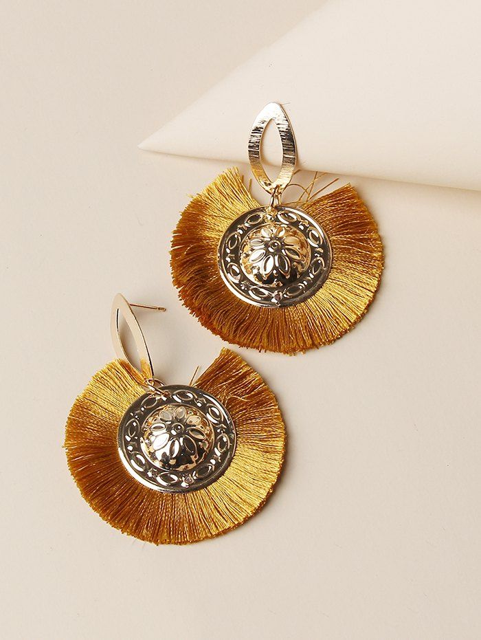 

Bohemian Carved Round Fringe Drop Earrings, Golden