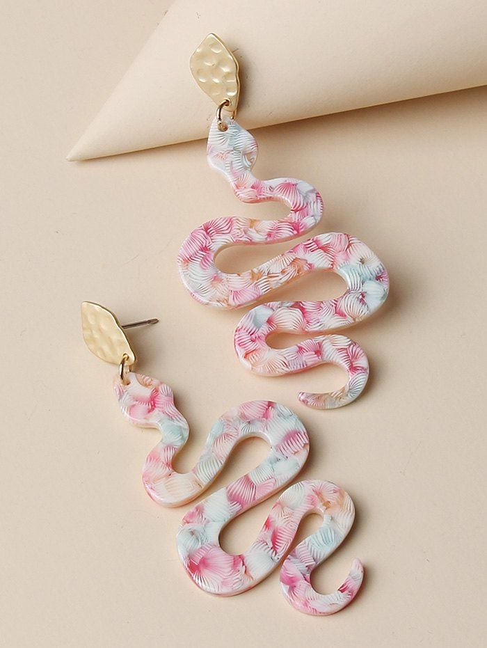 

Mixed Color Snake Shape Drop Earrings, Multi-a