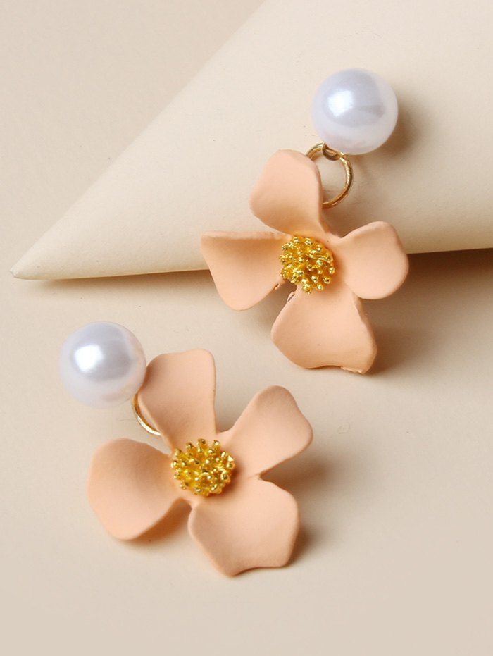 

Flower Shape Faux Pearl Drop Earrings, Deep peach