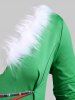 Christmas Faux Feather Plaid Lace Up Plus Size Dress -  