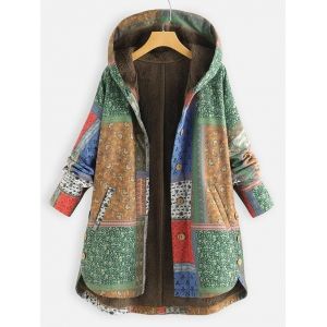 

Plus Size High Low Faux Fur Lined Floral Coat, Light green