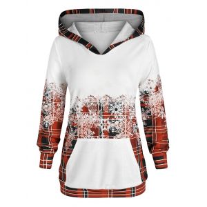 

Plus Size Christmas Snowflake Print Plaid Hoodie, Deep red