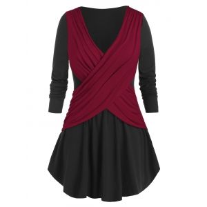 

Plus Size Lace Up Crossover T Shirt, Black