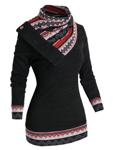 Geometry Patchwork Knitwear - BLACK - XL