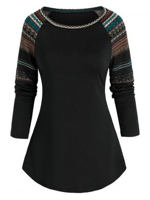 Tribal Pattern Raglan Sleeve T-shirt