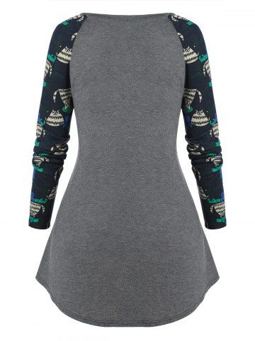 Plus Size Cartoon Cat Raglan Sleeve Pocket T Shirt