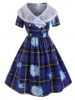 Organza Panel Lace Trim Floral Plaid Plus Size 1950s Dress -  