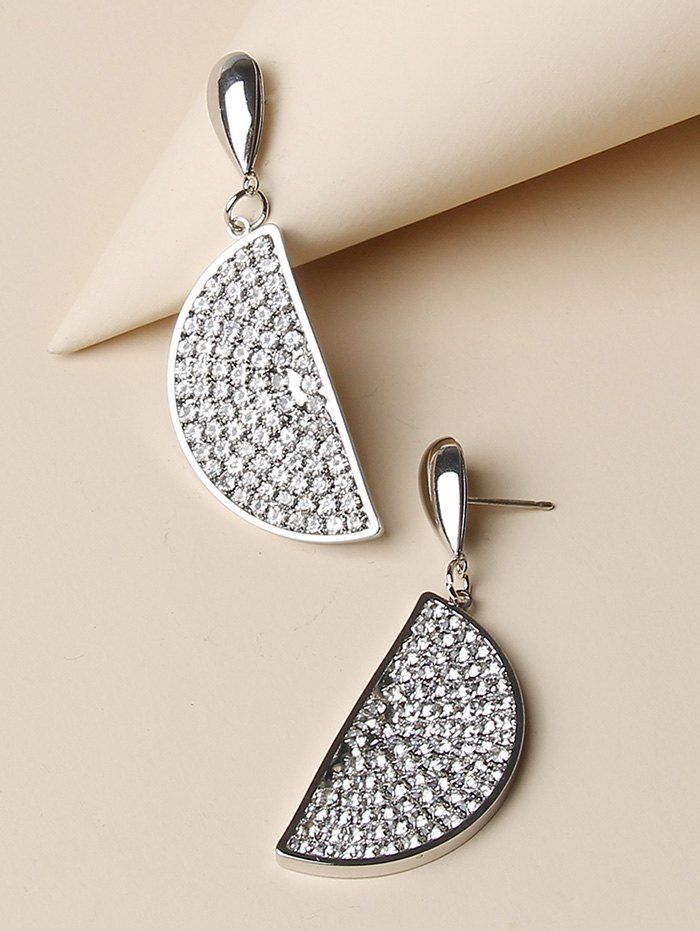 

Semicircle Micro Pave Rhinestone Drop Earrings, Silver