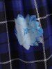 Robe d'Années 50 Grande Taille à Carreaux Effet en Dentelle Florale - Bleu 3X