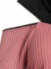 Plus Size Colorblock Zip Embellished Cowl Neck Knitwear -  