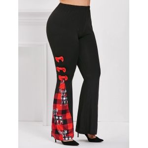 

Christmas Bowknot Plaid Elk Plus Size Flare Pants, Red