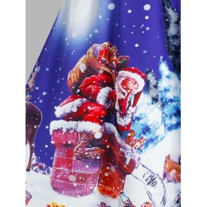 

Plus Size Christmas Claus Snowflake See Thru Long Sleeve Dress, Blue