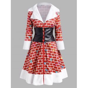 

Corset Belt Plaid Fluffy Panel Christmas Plus Size Coat, Red