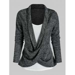 

Twist Front Space Dye Print T-shirt and Plain Cami Top, Dark gray