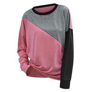 

Contrast Colorblock Long Sleeve Tee, Light pink